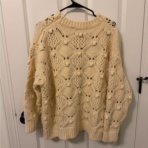 Altar'd State Cream Openwork Bobble Knit Sweater